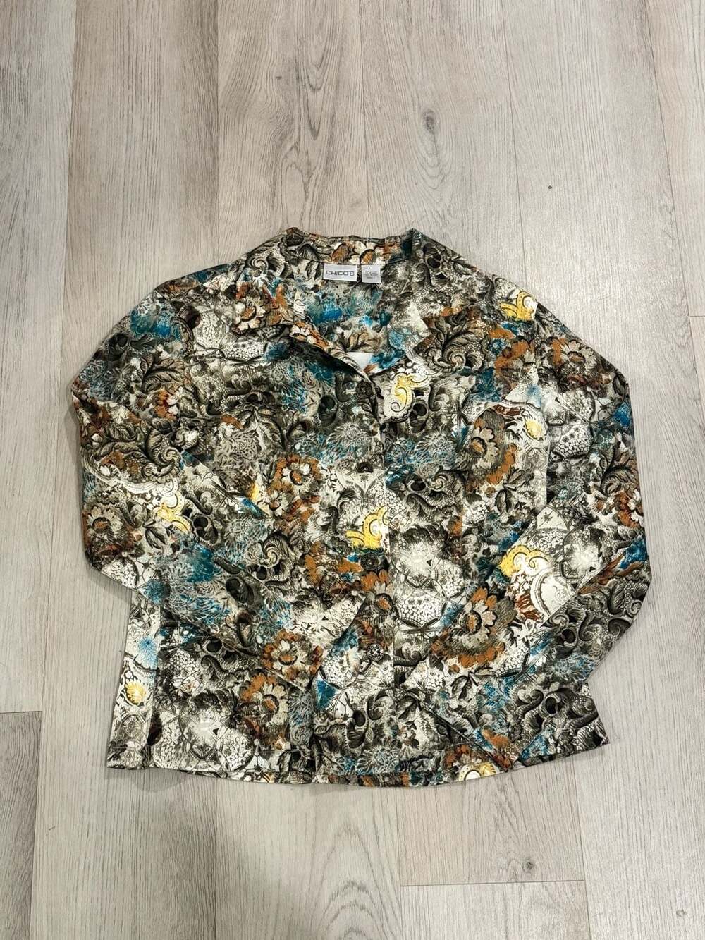 Chico's Jacket Size 1 Multi-Color Floral Print Cotton Button-Down